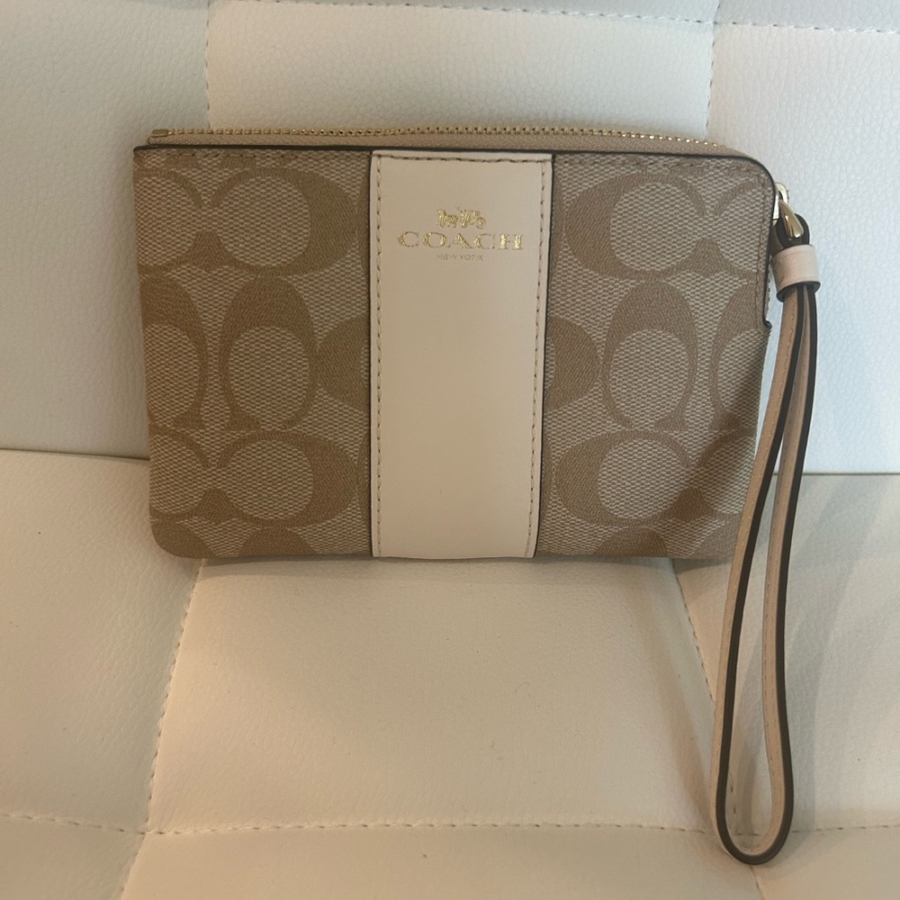 Coach Khaki and White Wristlet